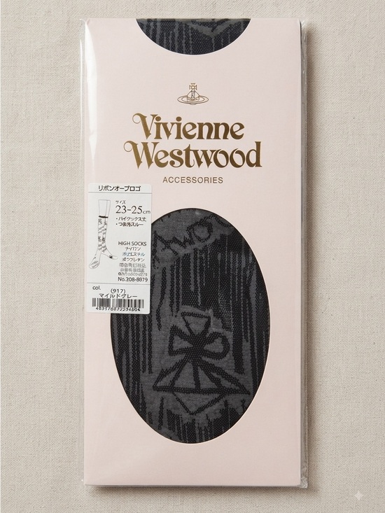 Vivienne Westwood Accessories - NWT - Vivienne Westwood Gray Black Ribbon Orb Patterned High Socks